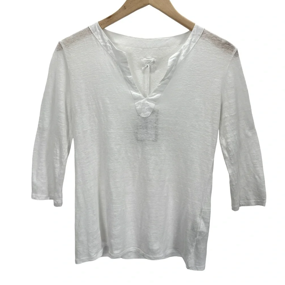 NWT 120% Lino Long Sleeve Women Linen T-Shirt White - Picture 2 of 10